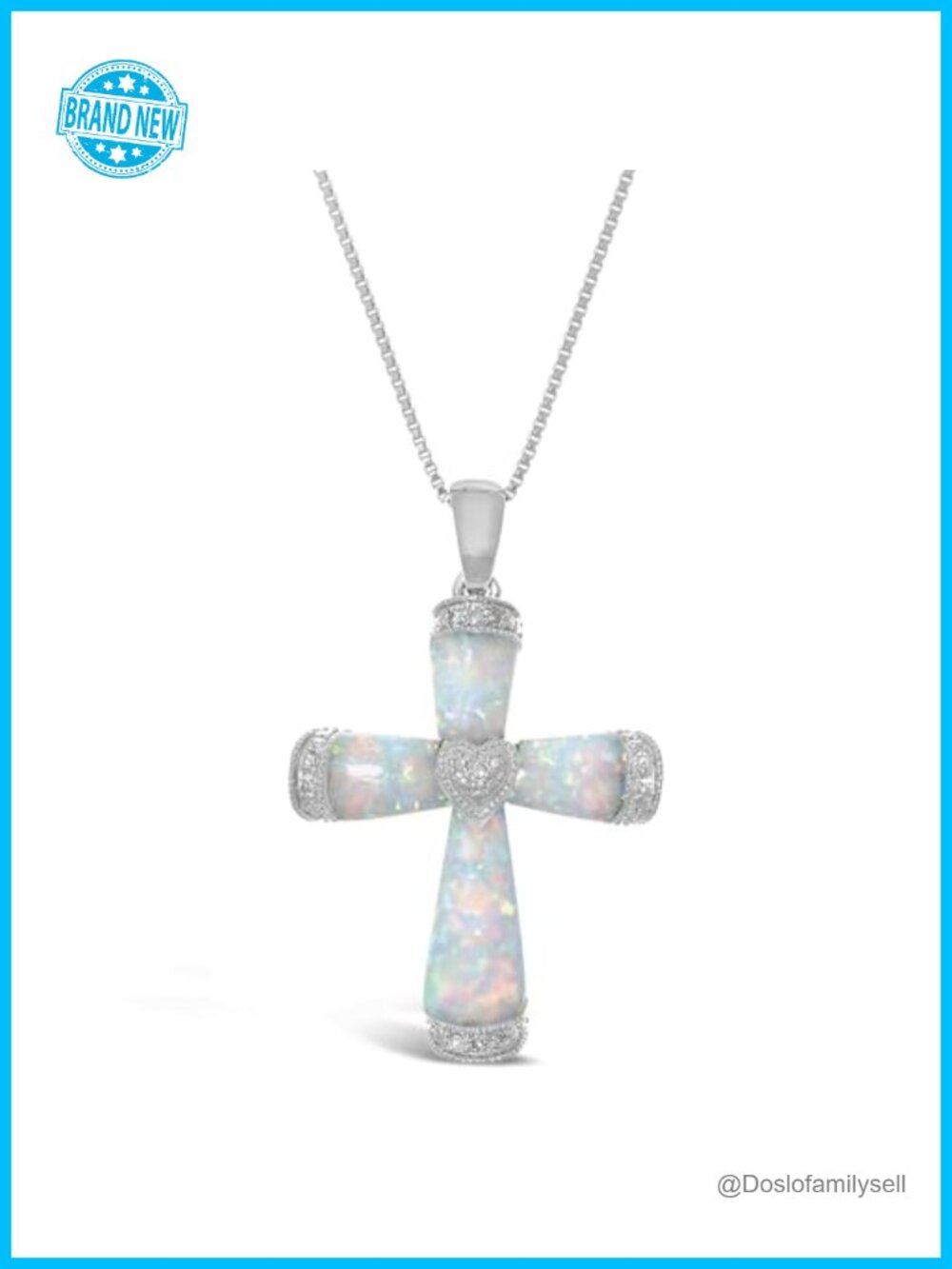 925 Sterling Silver Created Opal Cross Pendant Necklace with Diamonds